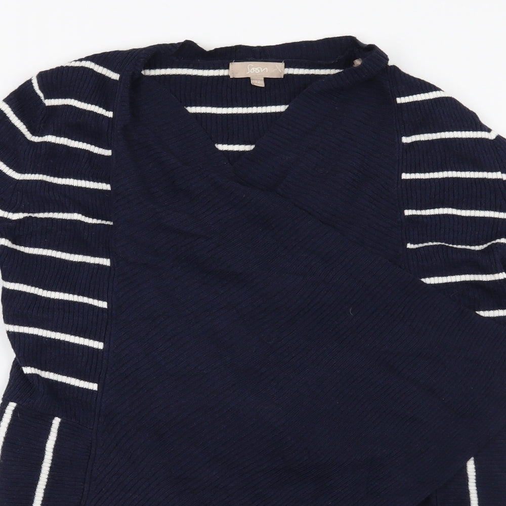 Soon Womens Blue Striped  Cardigan Jumper Size 12