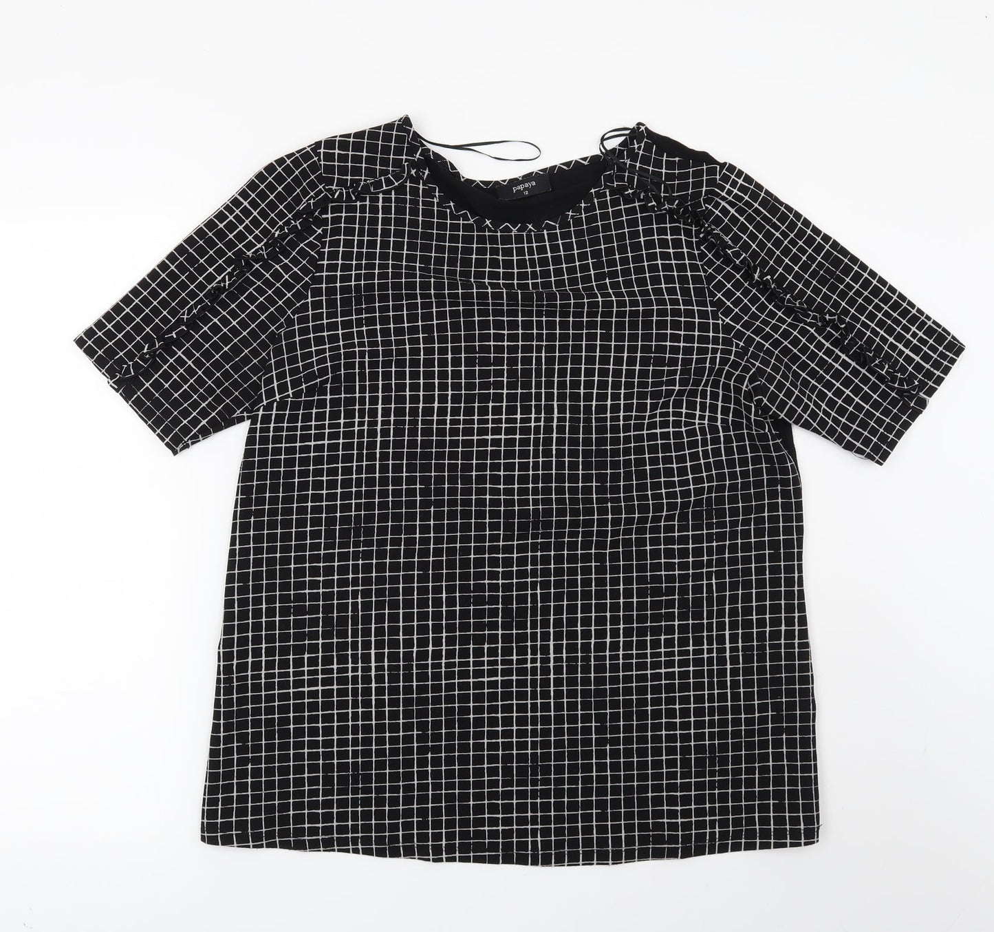 Papaya Womens Black Check  Basic Blouse Size 12