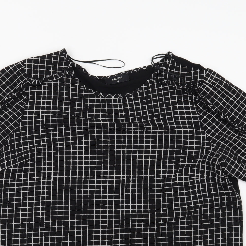 Papaya Womens Black Check  Basic Blouse Size 12