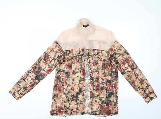Bershka Womens Multicoloured Floral  Basic Button-Up Size S  - Sheer
