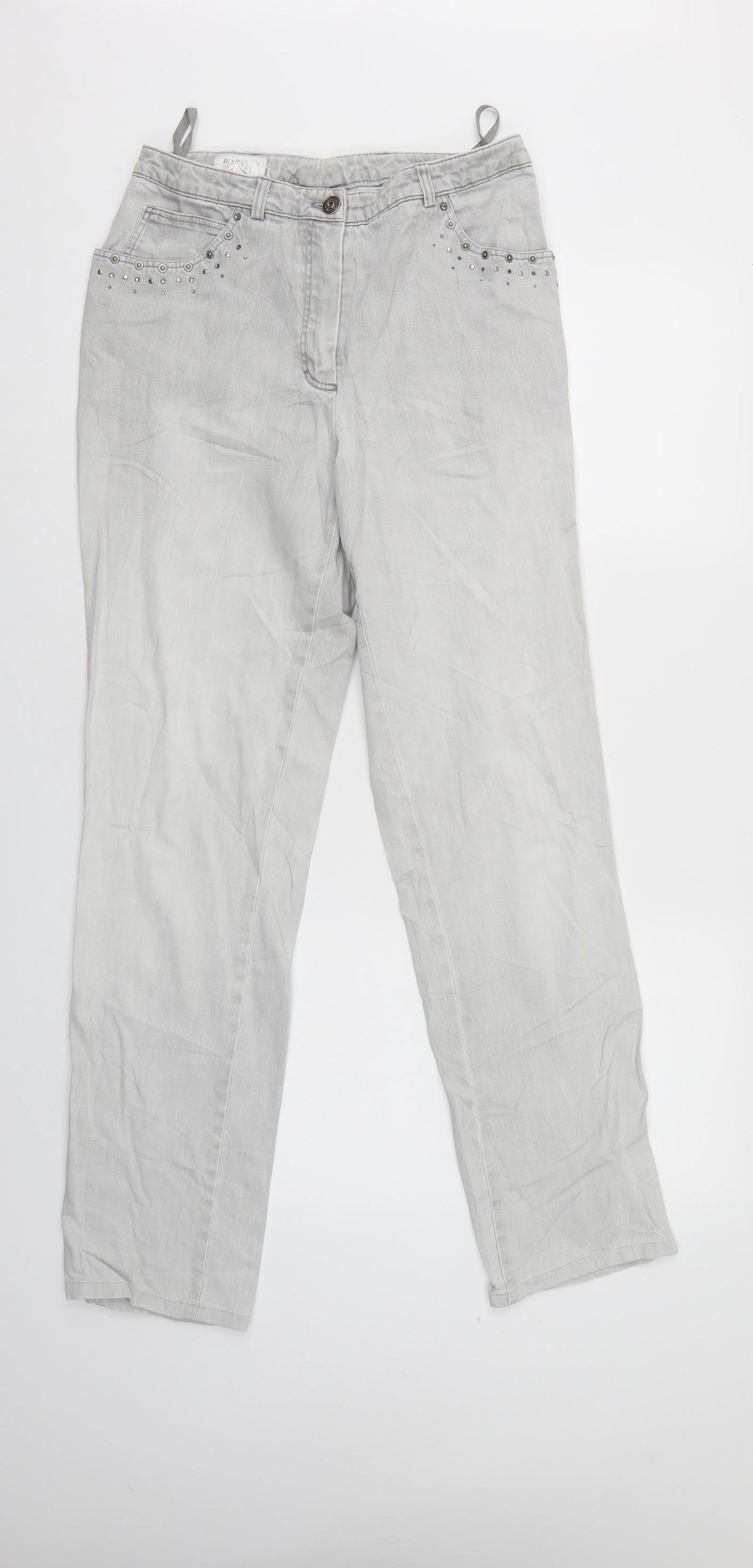 Basler Womens Grey Straight Cotton Jeans Size 14