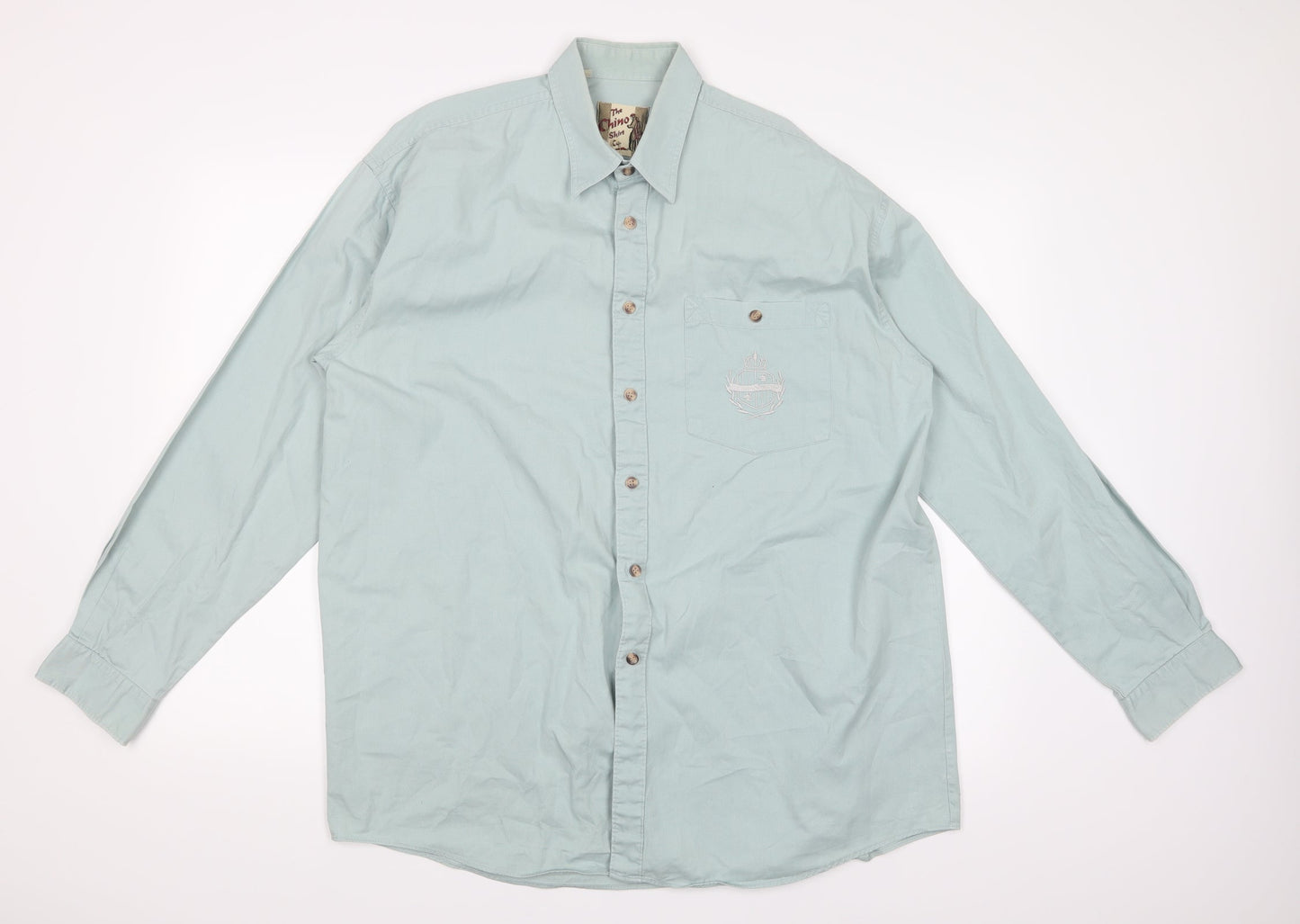 Mens UK Size 38 The Chino Shirt Co Blue  Button-Up Long Sleeve Casual Shirt