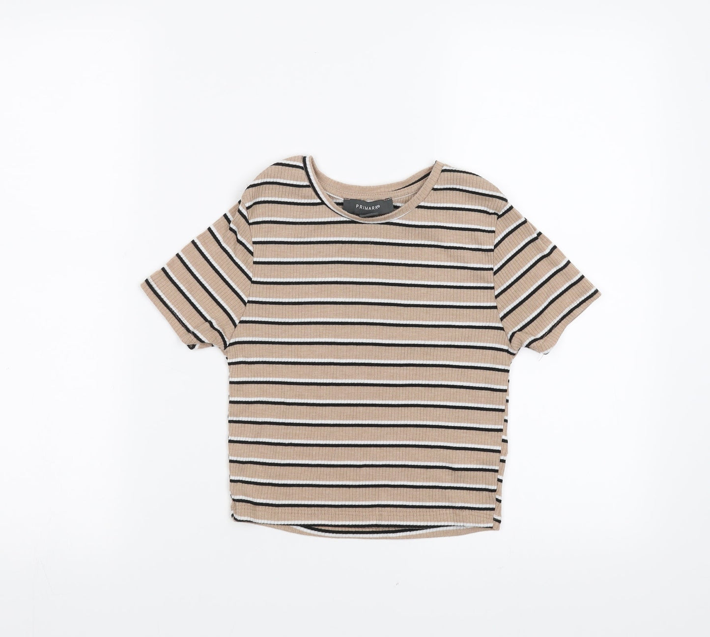 Primark Womens Beige Striped  Cropped T-Shirt Size XS