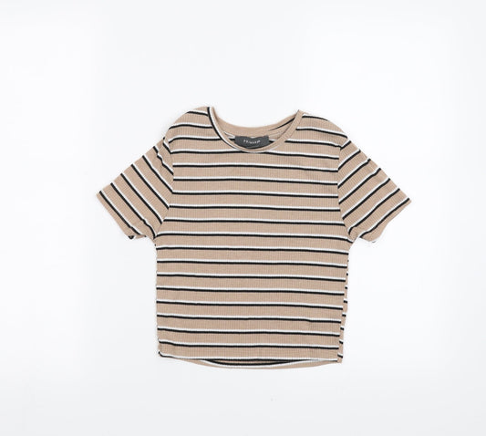 Primark Womens Beige Striped  Cropped T-Shirt Size XS