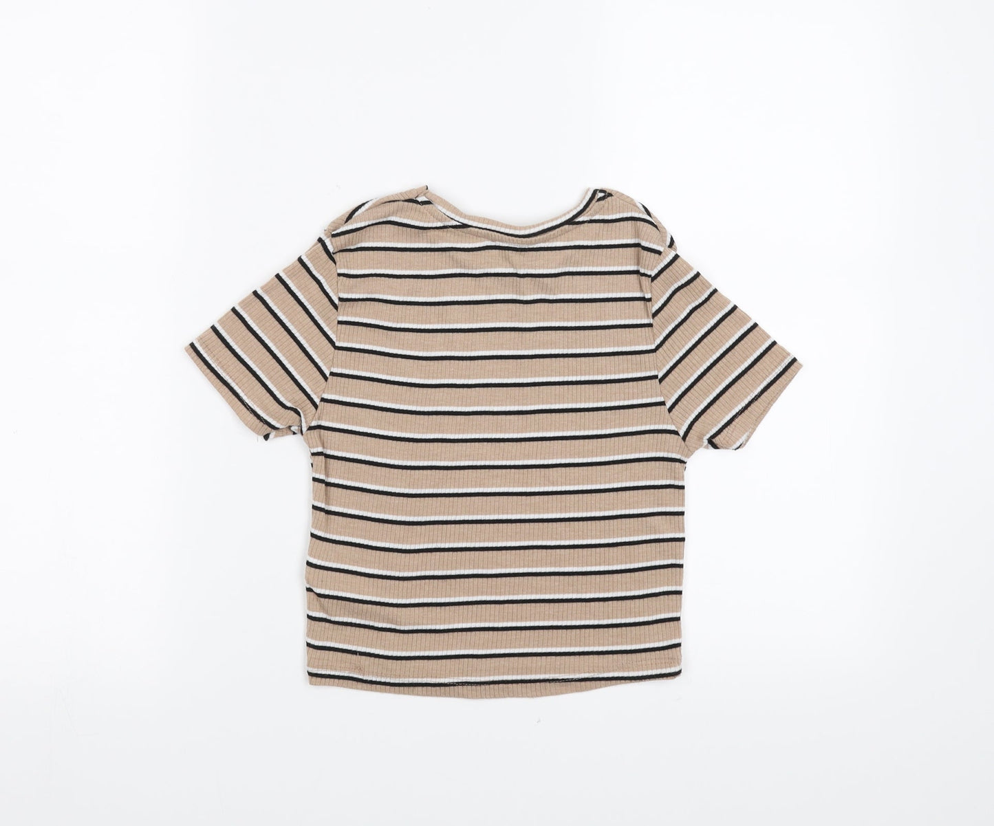 Primark Womens Beige Striped  Cropped T-Shirt Size XS