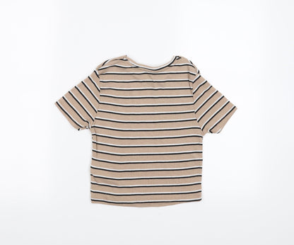 Primark Womens Beige Striped  Cropped T-Shirt Size XS