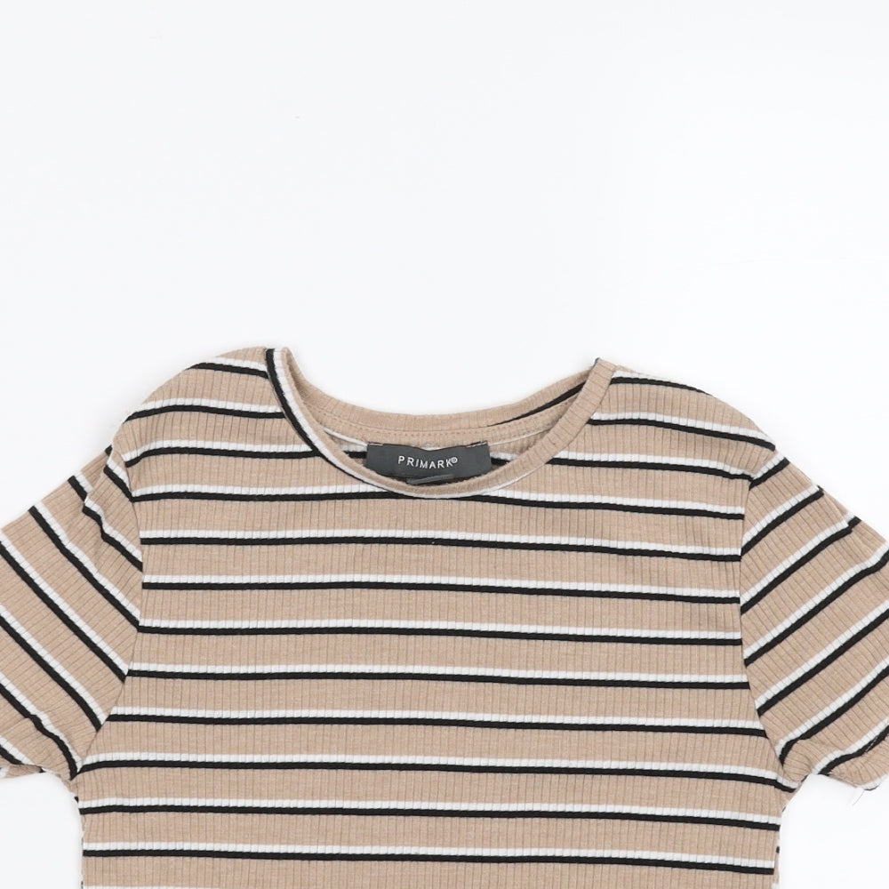 Primark Womens Beige Striped  Cropped T-Shirt Size XS
