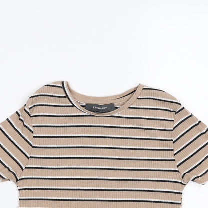 Primark Womens Beige Striped  Cropped T-Shirt Size XS