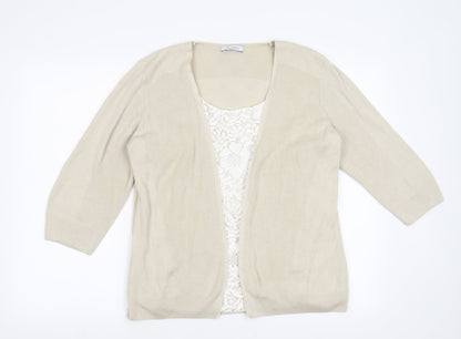 Marks and Spencer Womens Beige Floral  Cardigan Jumper Size 16  - under shirt detail, floral lace