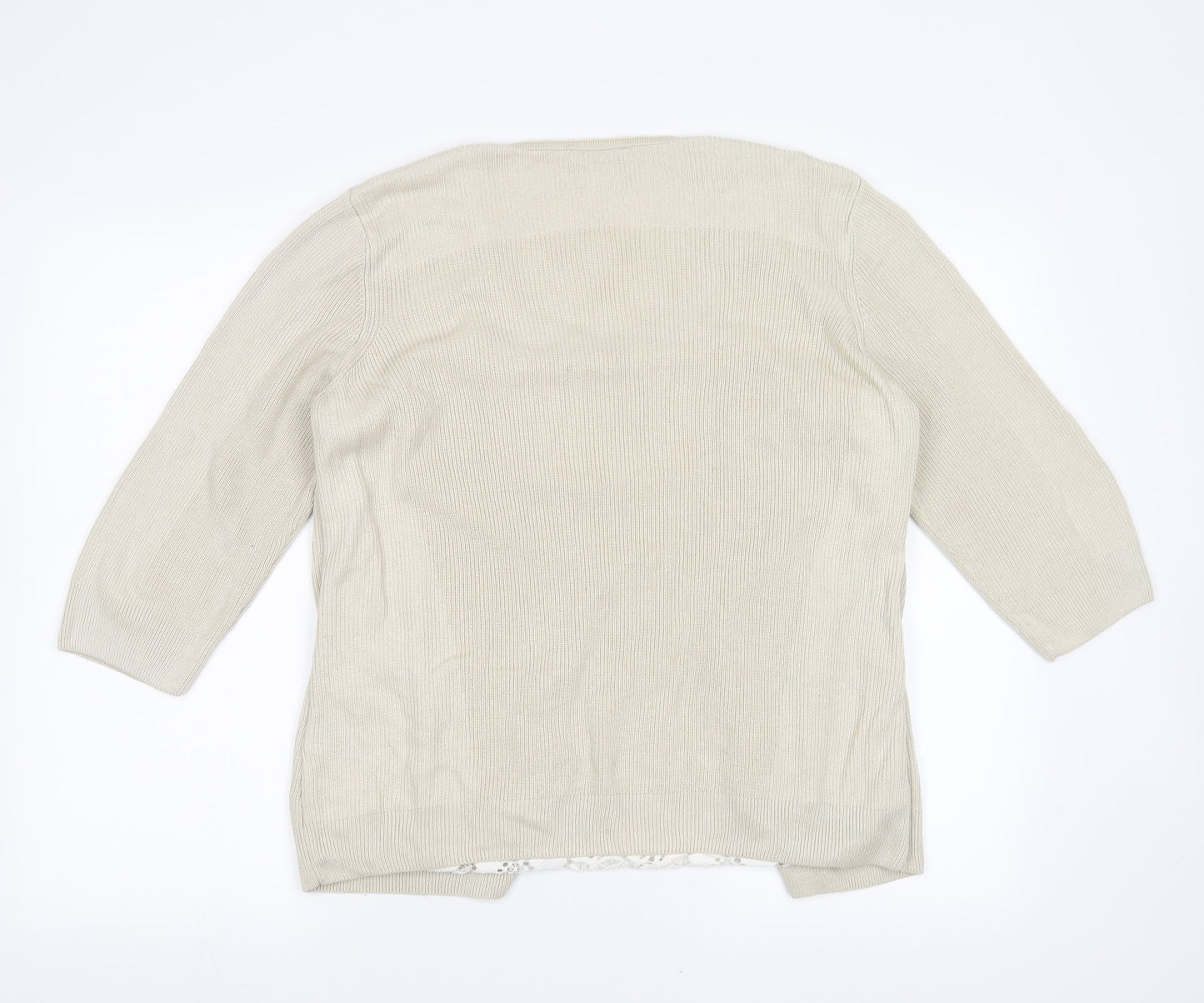 Marks and Spencer Womens Beige Floral  Cardigan Jumper Size 16  - under shirt detail, floral lace