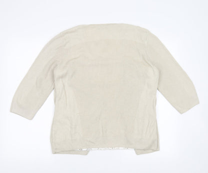 Marks and Spencer Womens Beige Floral  Cardigan Jumper Size 16  - under shirt detail, floral lace
