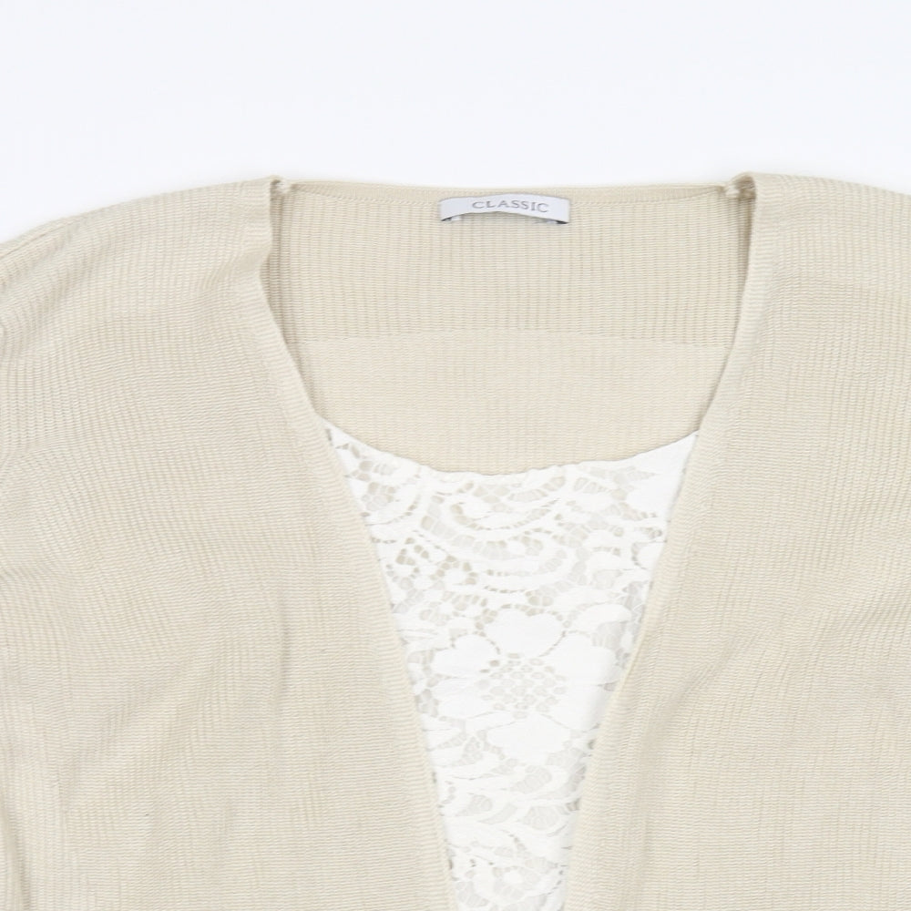 Marks and Spencer Womens Beige Floral  Cardigan Jumper Size 16  - under shirt detail, floral lace