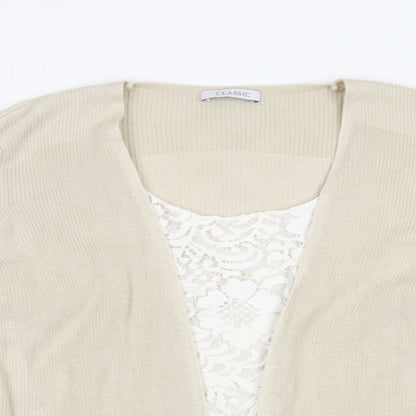 Marks and Spencer Womens Beige Floral  Cardigan Jumper Size 16  - under shirt detail, floral lace