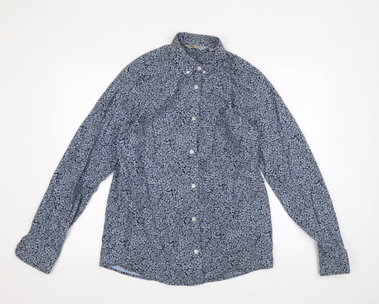 Rugged Outdoor Mens Blue Floral   Button-Up Size M