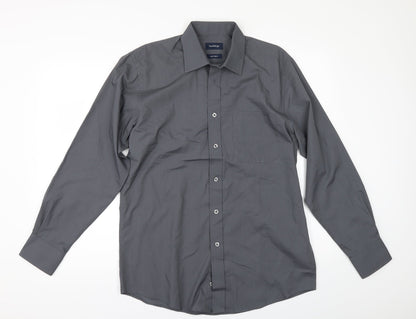 Mens UK Size 15 Marks and Spencer Grey  Button-Up Long Sleeve Casual Shirt