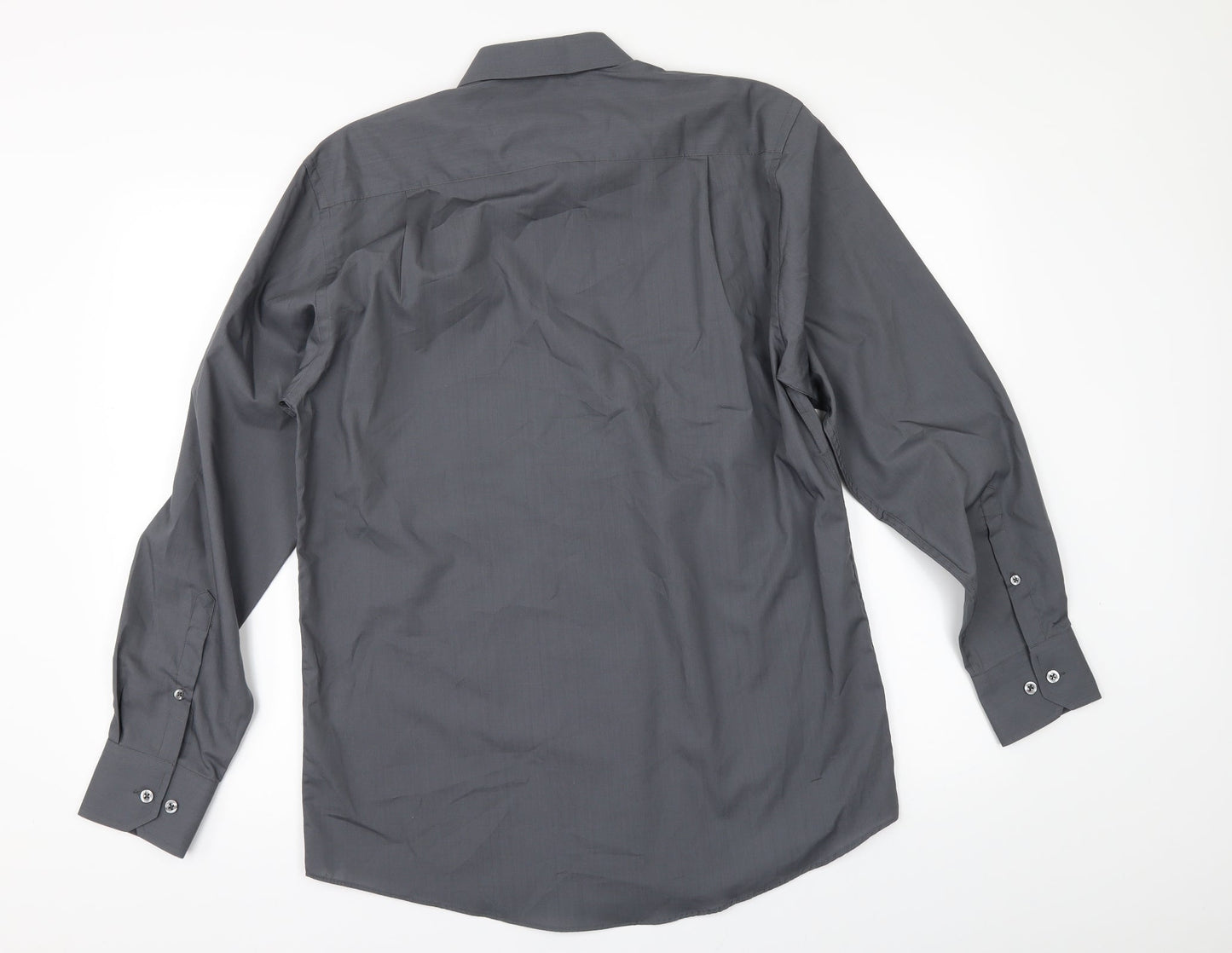 Mens UK Size 15 Marks and Spencer Grey  Button-Up Long Sleeve Casual Shirt