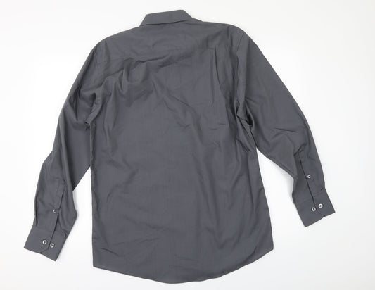 Mens UK Size 15 Marks and Spencer Grey  Button-Up Long Sleeve Casual Shirt