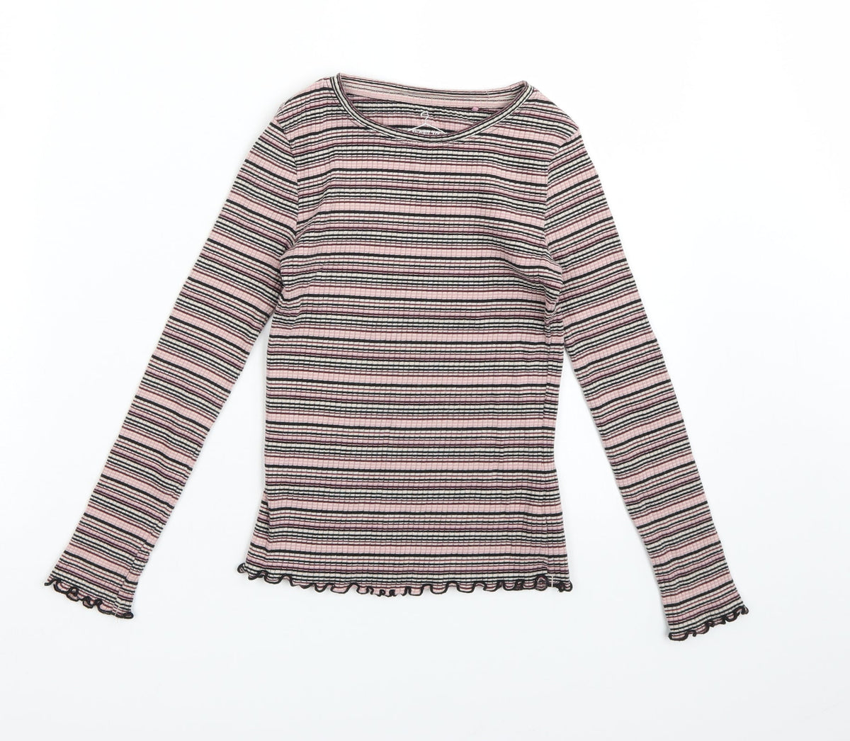 Next Girls Pink Striped  Basic T-Shirt Size 7 Years