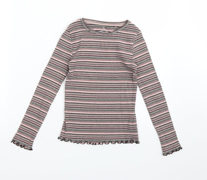 Next Girls Pink Striped  Basic T-Shirt Size 7 Years
