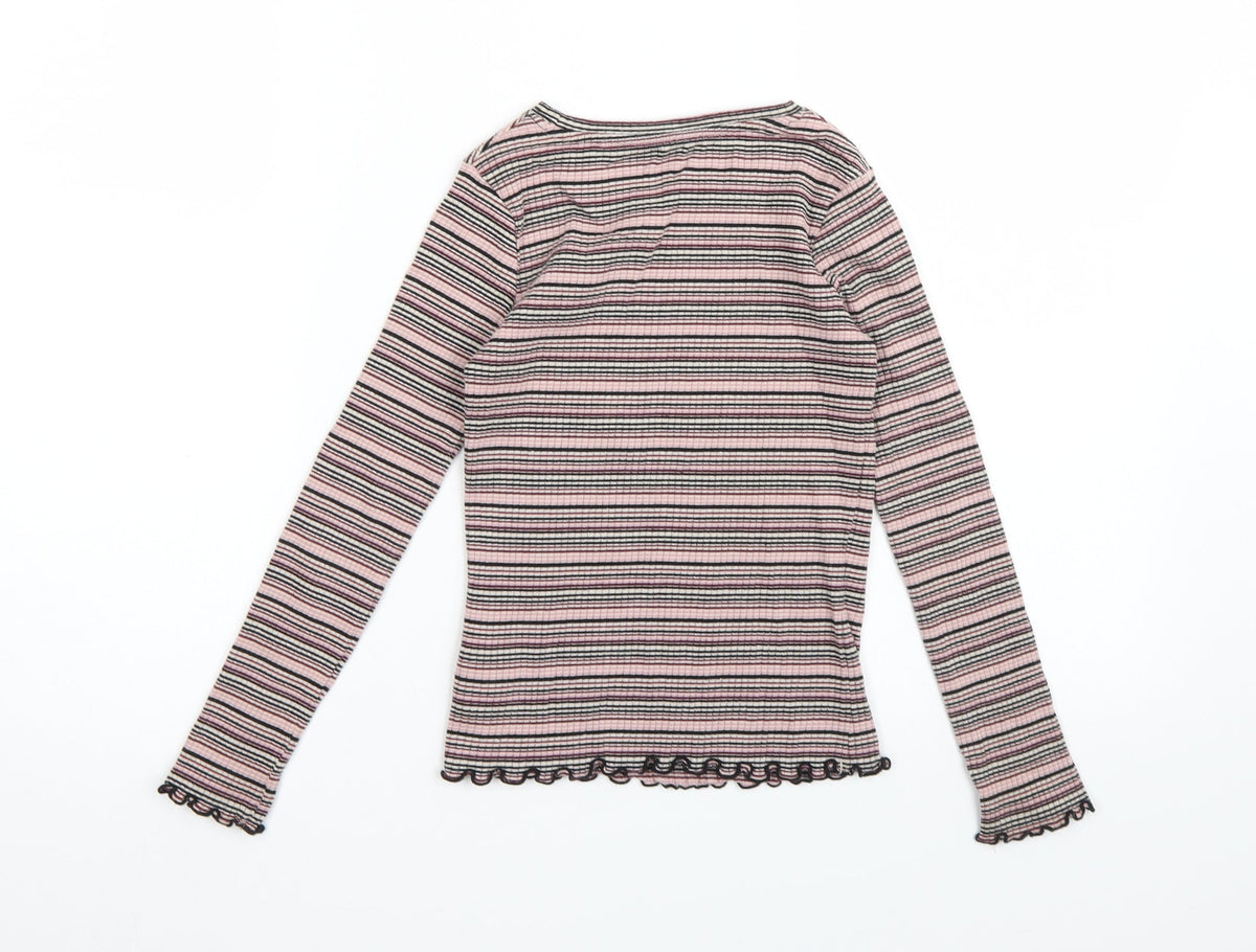Next Girls Pink Striped  Basic T-Shirt Size 7 Years