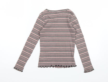 Next Girls Pink Striped  Basic T-Shirt Size 7 Years