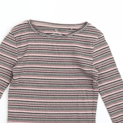 Next Girls Pink Striped  Basic T-Shirt Size 7 Years