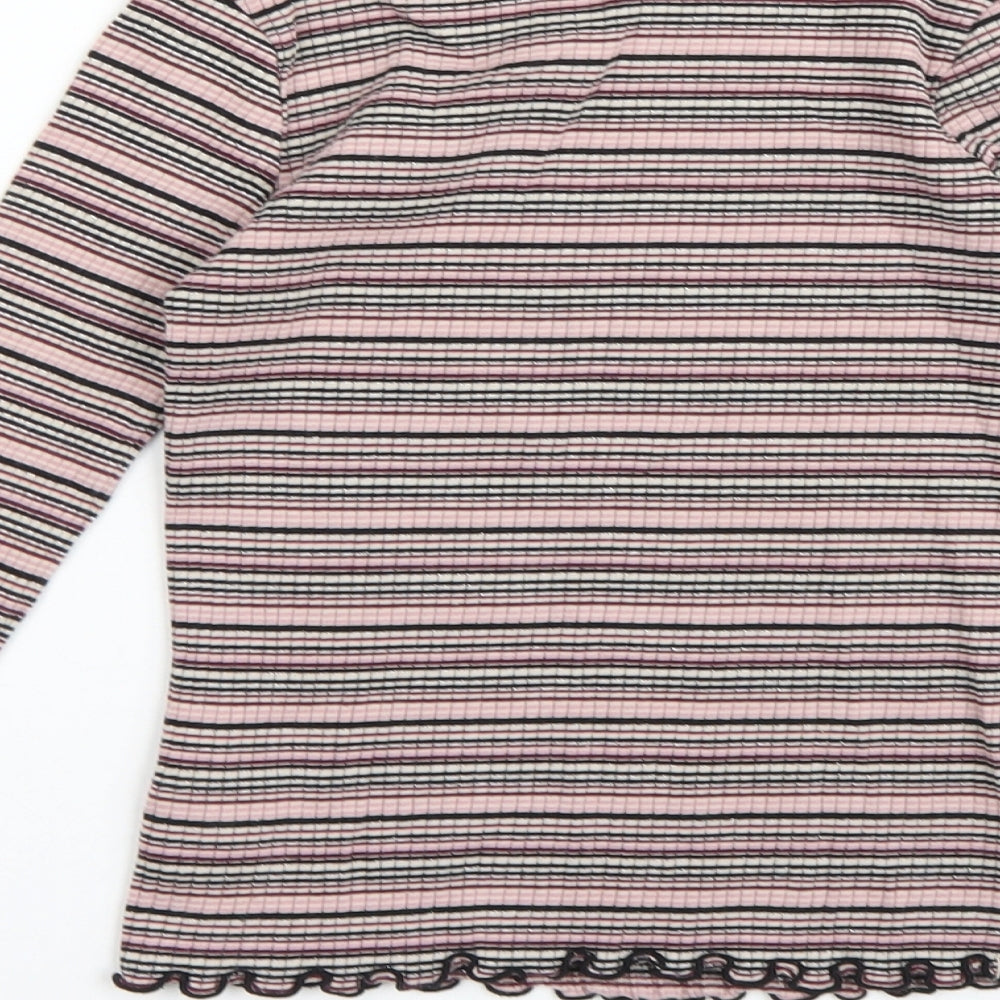 Next Girls Pink Striped  Basic T-Shirt Size 7 Years