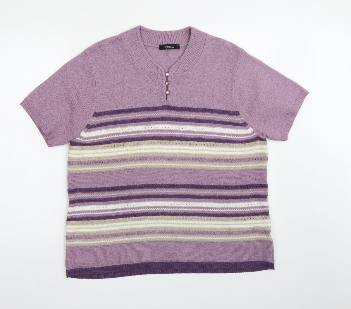 BM collection Womens Purple Striped Knit Pullover Jumper Size L