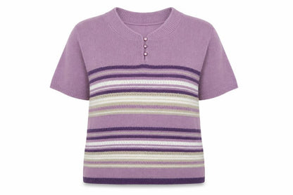 BM collection Womens Purple Striped Knit Pullover Jumper Size L