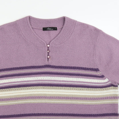 BM collection Womens Purple Striped Knit Pullover Jumper Size L