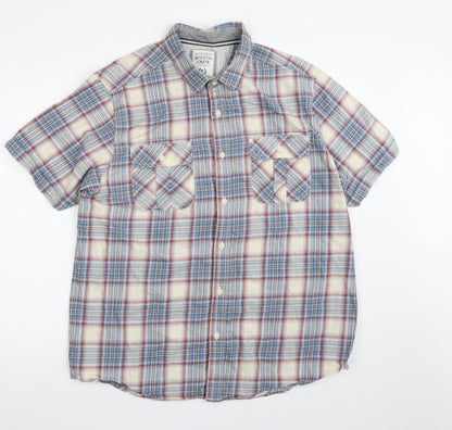 Boston crew Womens Blue Check  Basic Button-Up Size XL