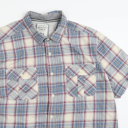 Boston crew Womens Blue Check  Basic Button-Up Size XL