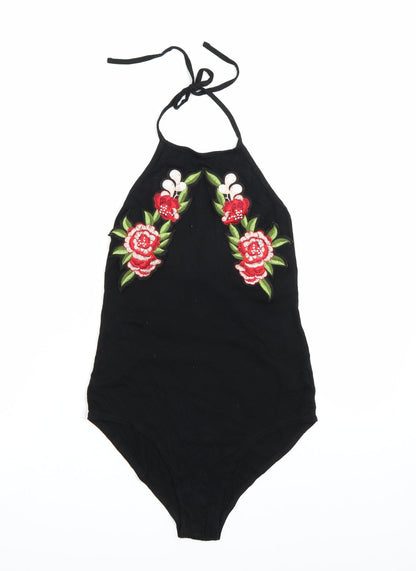 Select Womens Black Floral  Bodysuit One-Piece Size 12