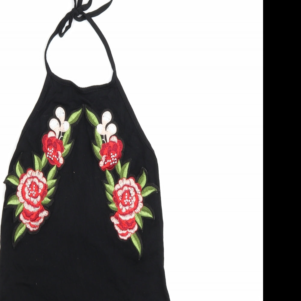 Select Womens Black Floral  Bodysuit One-Piece Size 12