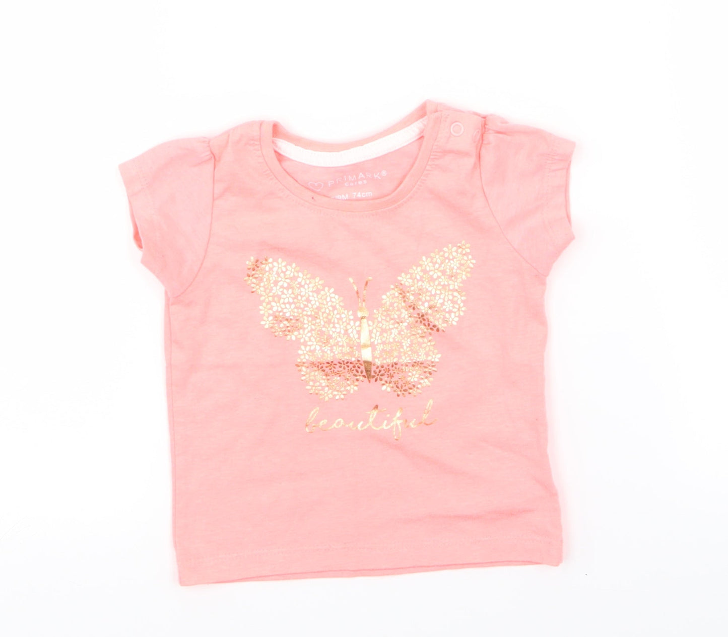 Primark Girls Pink   Basic T-Shirt Size 6-9 Months  - butterfly