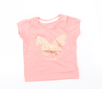 Primark Girls Pink   Basic T-Shirt Size 6-9 Months  - butterfly