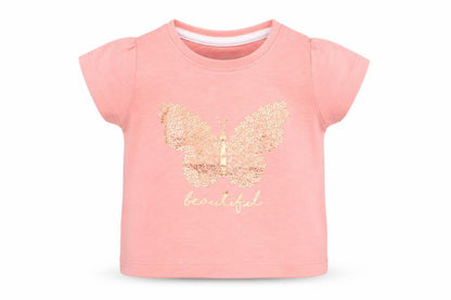 Primark Girls Pink   Basic T-Shirt Size 6-9 Months  - butterfly