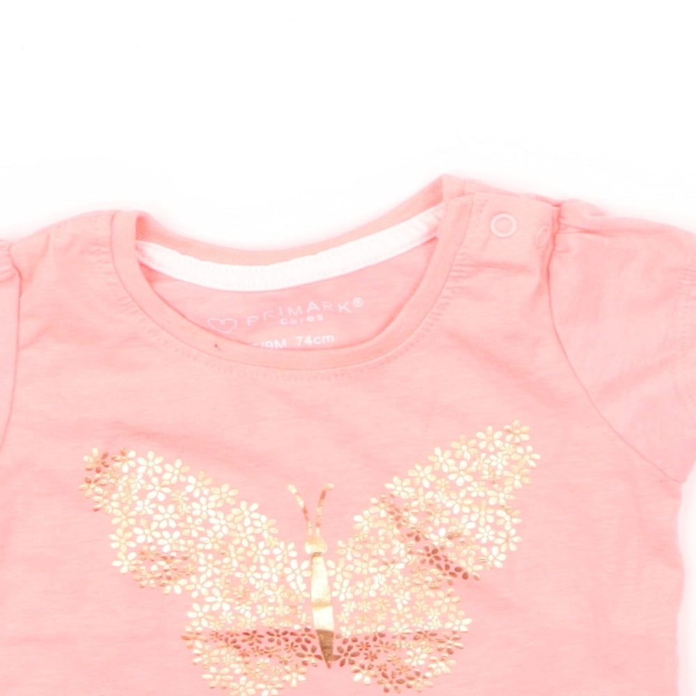Primark Girls Pink   Basic T-Shirt Size 6-9 Months  - butterfly