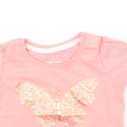 Primark Girls Pink   Basic T-Shirt Size 6-9 Months  - butterfly