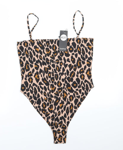 Boohoo Womens Multicoloured Animal Print  Bodysuit One-Piece Size 14