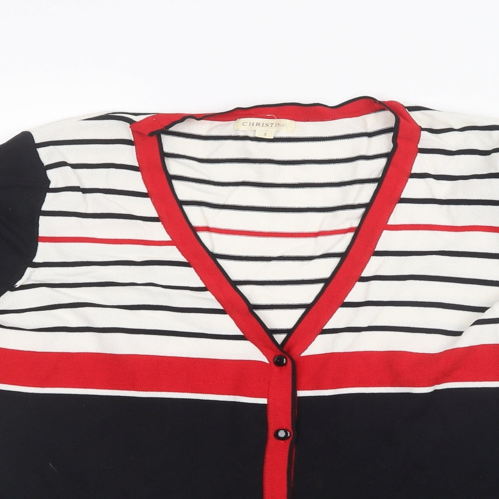 Christina Womens Black Striped Knit Cardigan Jumper Size S