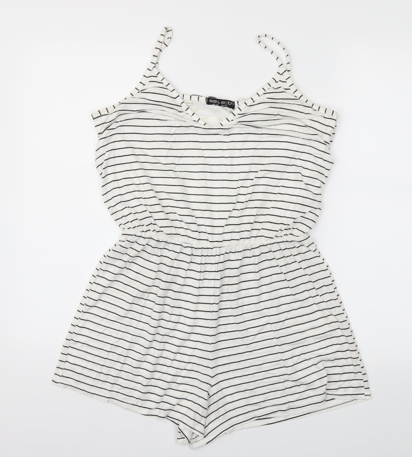 Select Womens White Striped  Jumpsuit One-Piece Size 12