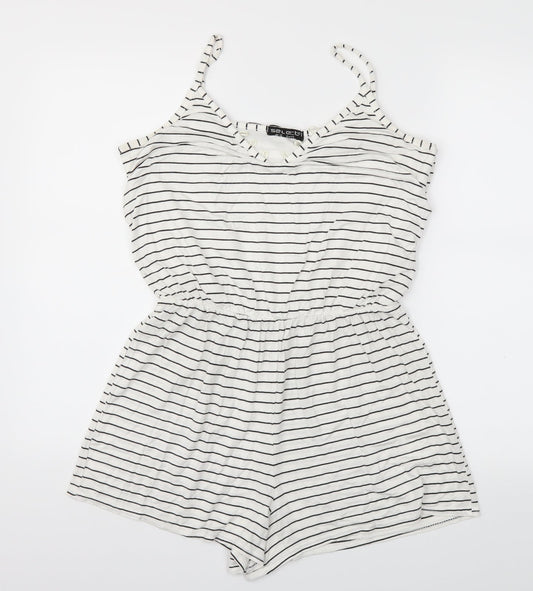 Select Womens White Striped  Jumpsuit One-Piece Size 12