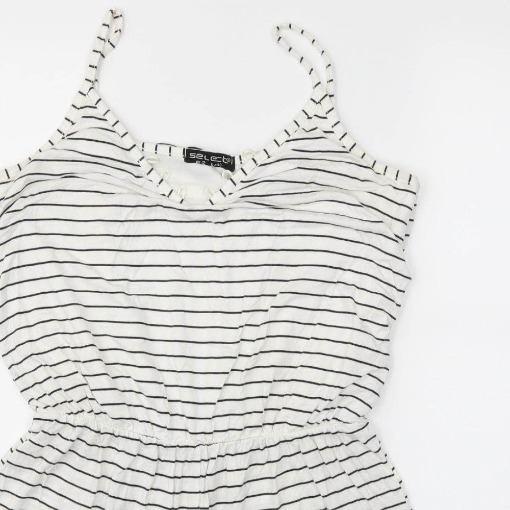 Select Womens White Striped  Jumpsuit One-Piece Size 12