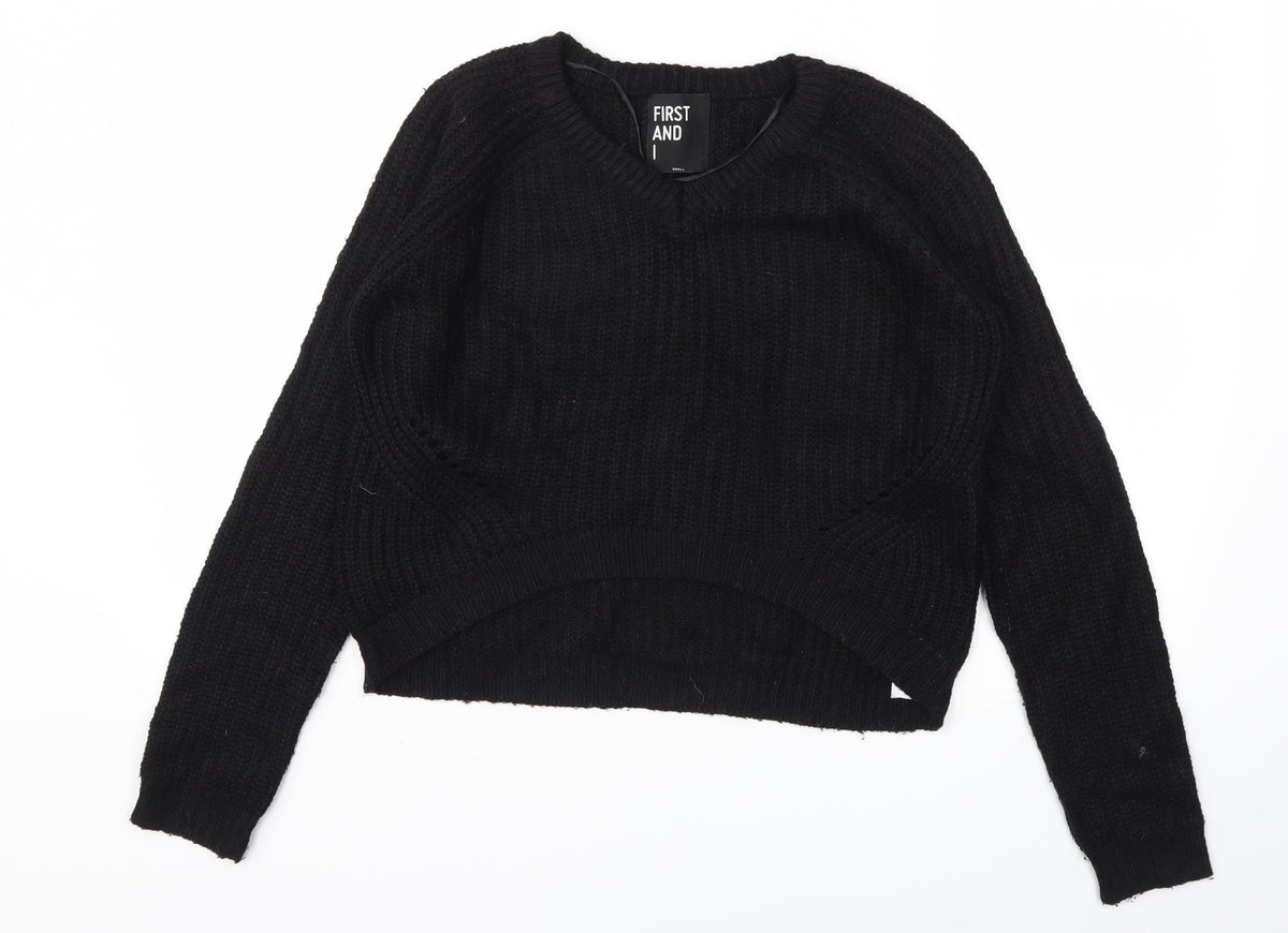 FIRST AND I  Womens Black Houndstooth  Pullover Jumper Size S
