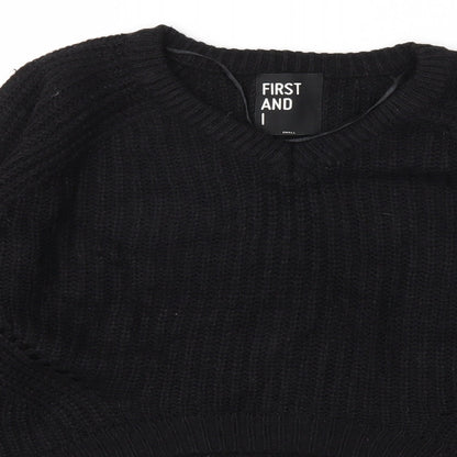 FIRST AND I  Womens Black Houndstooth  Pullover Jumper Size S