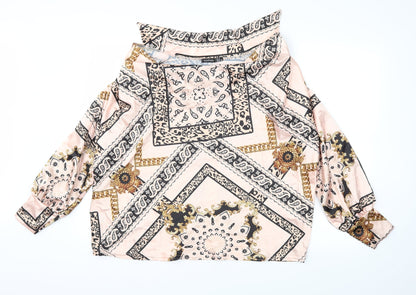 Boohoo Womens Pink Argyle/Diamond  Basic Blouse Size 10