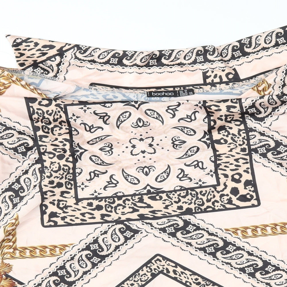 Boohoo Womens Pink Argyle/Diamond  Basic Blouse Size 10