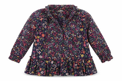 Front view of F&F girls’ blue floral shirt dress, size 12-18, months