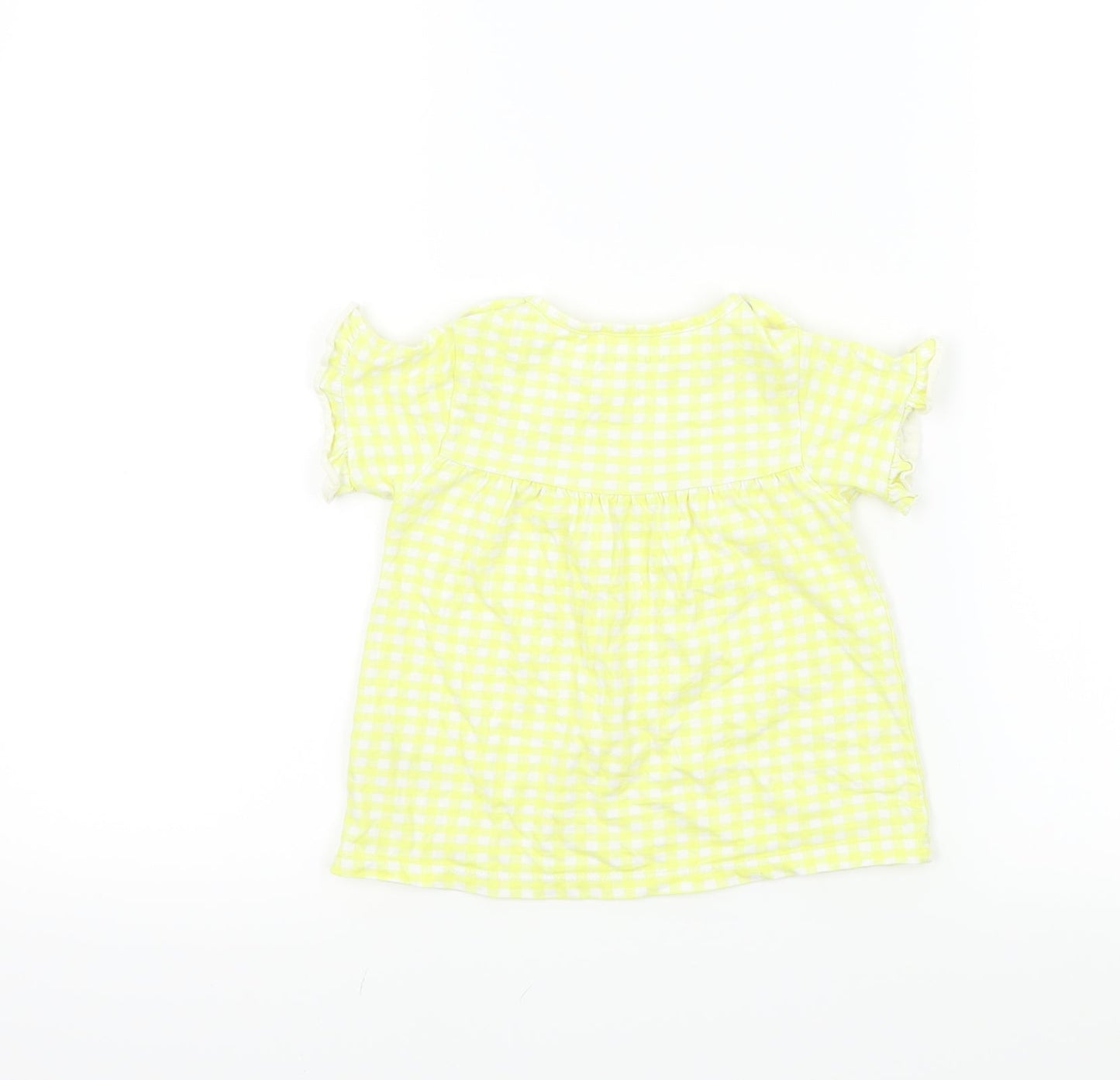 Nutmeg Girls Yellow Check  Basic T-Shirt Size 18-24 Months  - Frill Sleeves